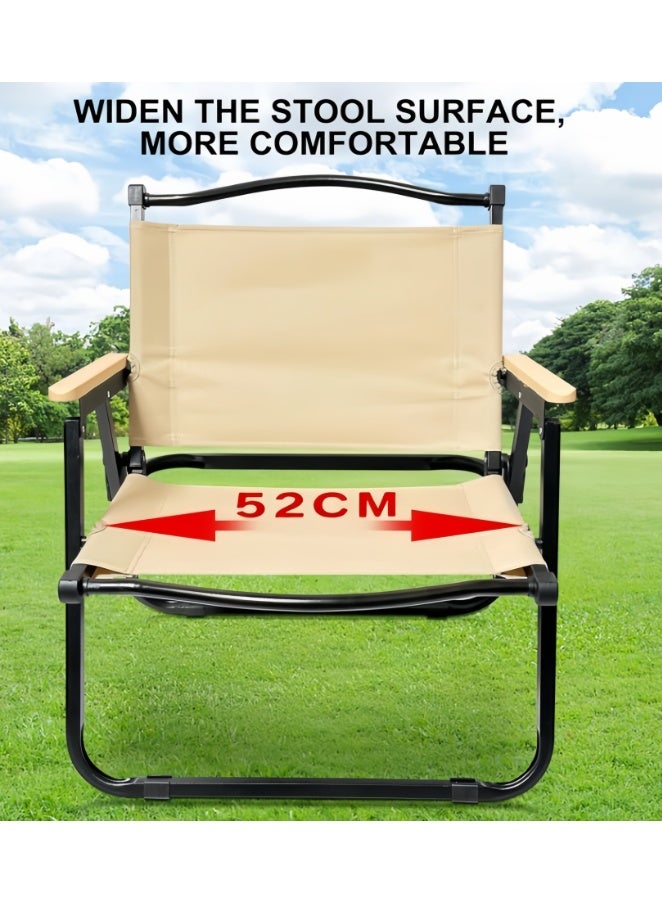 2 PCS Folding Chair for Travels and Camping, Portable Wooden Beach Chair, Folding Outdoor Picnic Beech Wood Armchair for Camping, Travel, and Outdoor Events (YKMZ-011-KHAKI) - Image 4